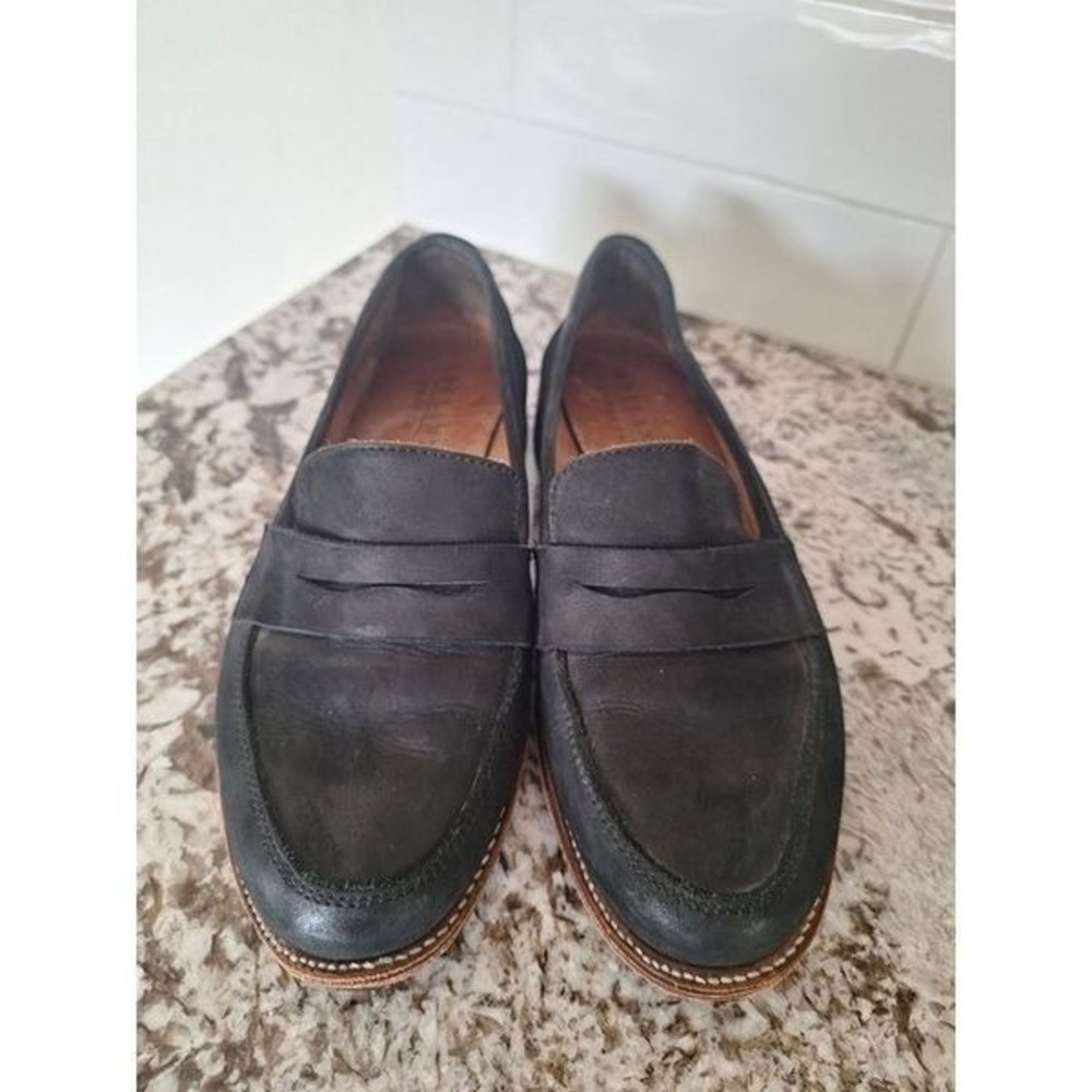 ADELANTE‎ The Sofia Womens Leather Penny Loafer Black Nubuck 8B